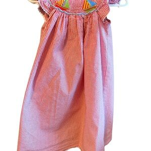 Anavini Red Gingham Smocked Sailboat Dress 18m